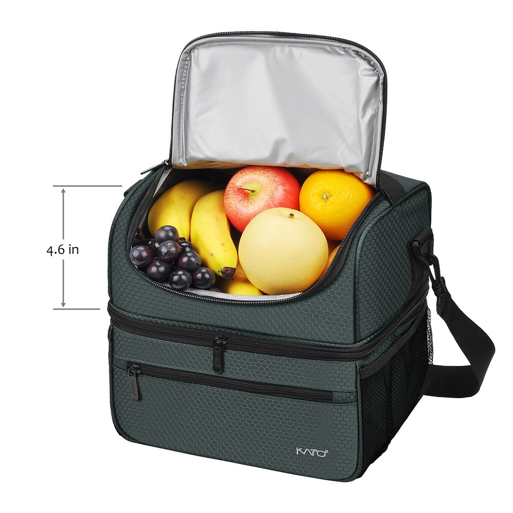 Insulated Gray Double Deck Lunch Bag for Work Office or School-image