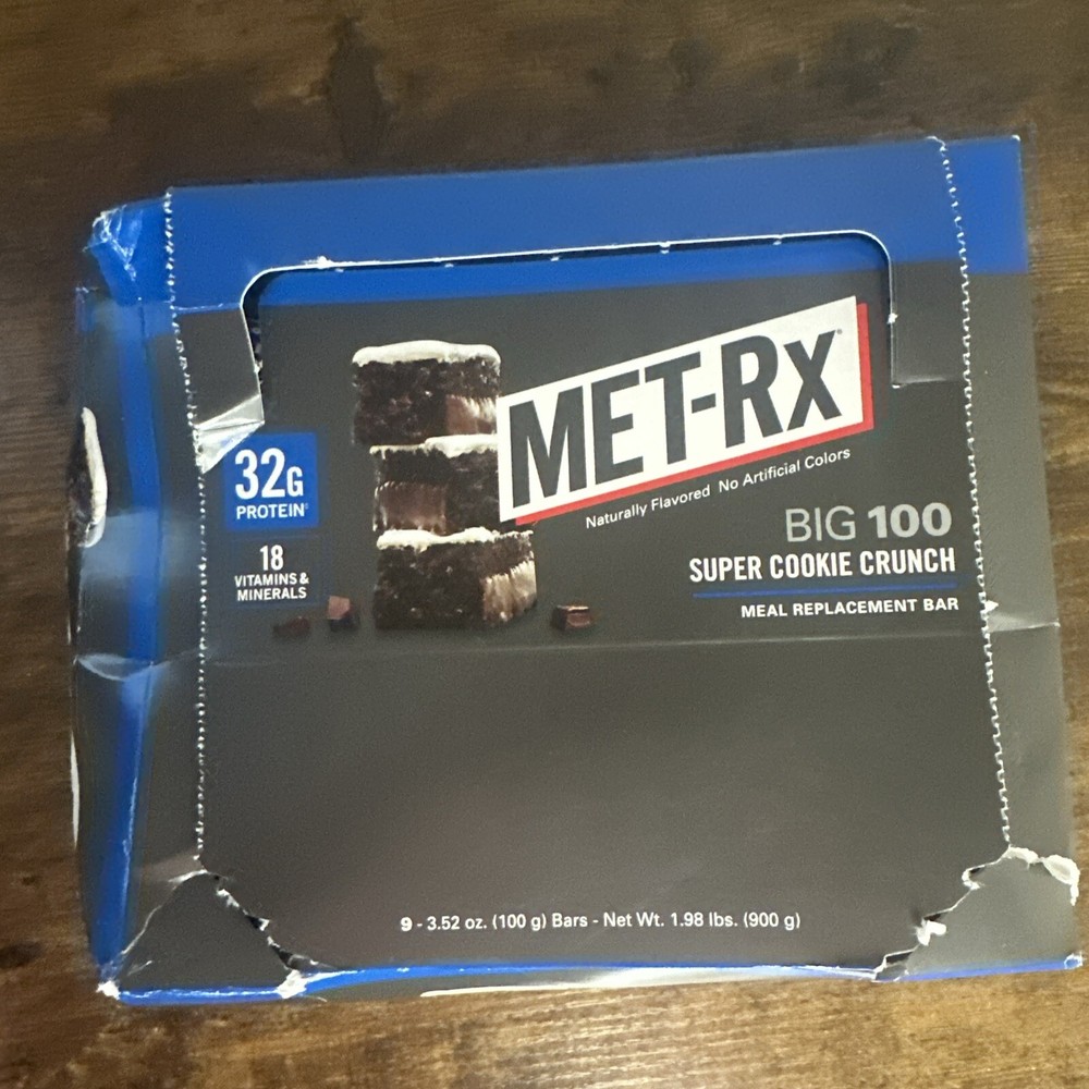 9-count MET-RX Big 100 SUPER COOKIE CRUNCH Protein Bar Meal Replacement