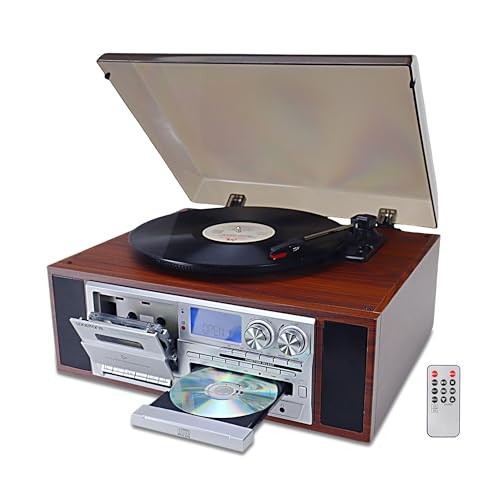 10 in 1 Vinyl Record Player 3 Speed Bluetooth Vintage Automatic Silver