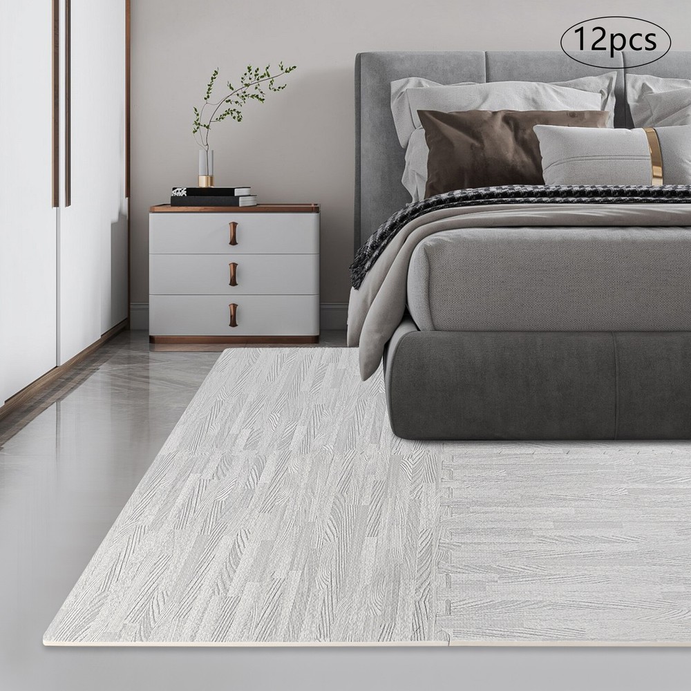 12PCS Exercise Floor Mat Foam Puzzle Interlocking Thick Tiles Mat Home Gym Grey