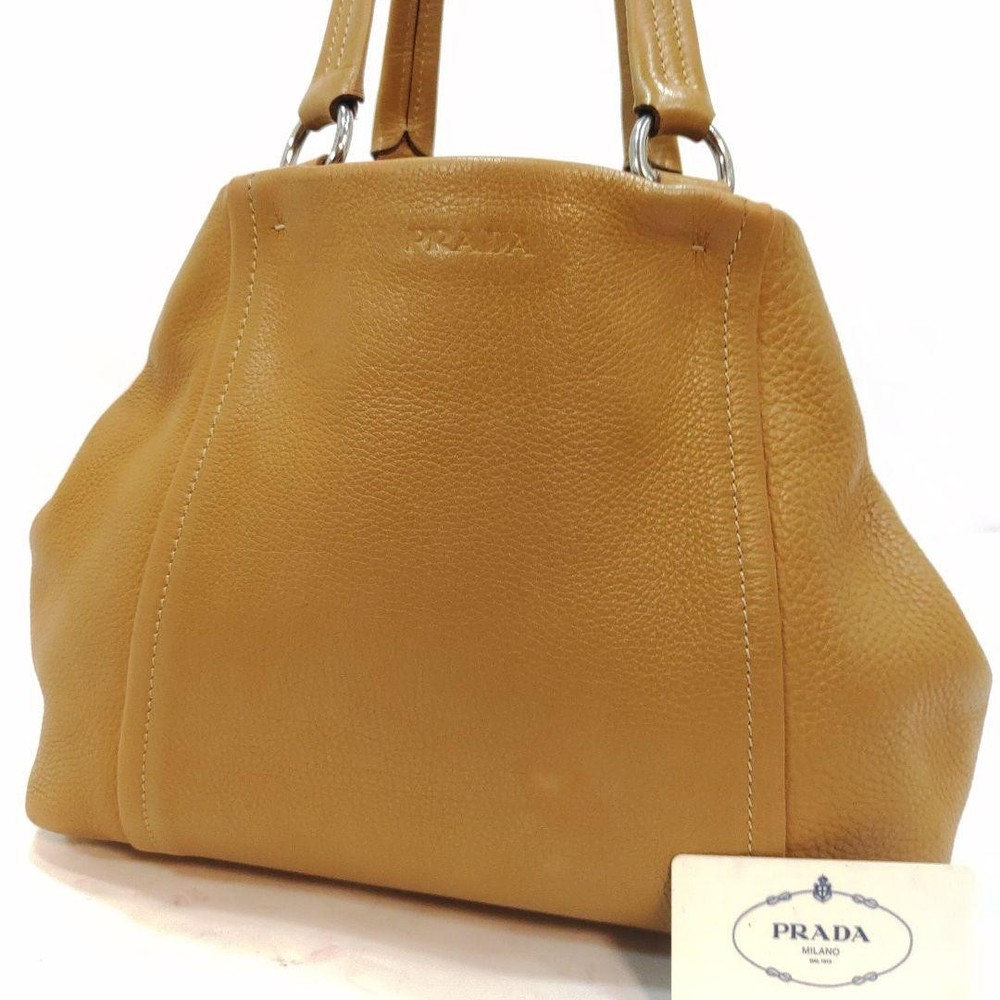 Prada Leather A4 Tote Bag with Charm in Brown Shoulder Handbag