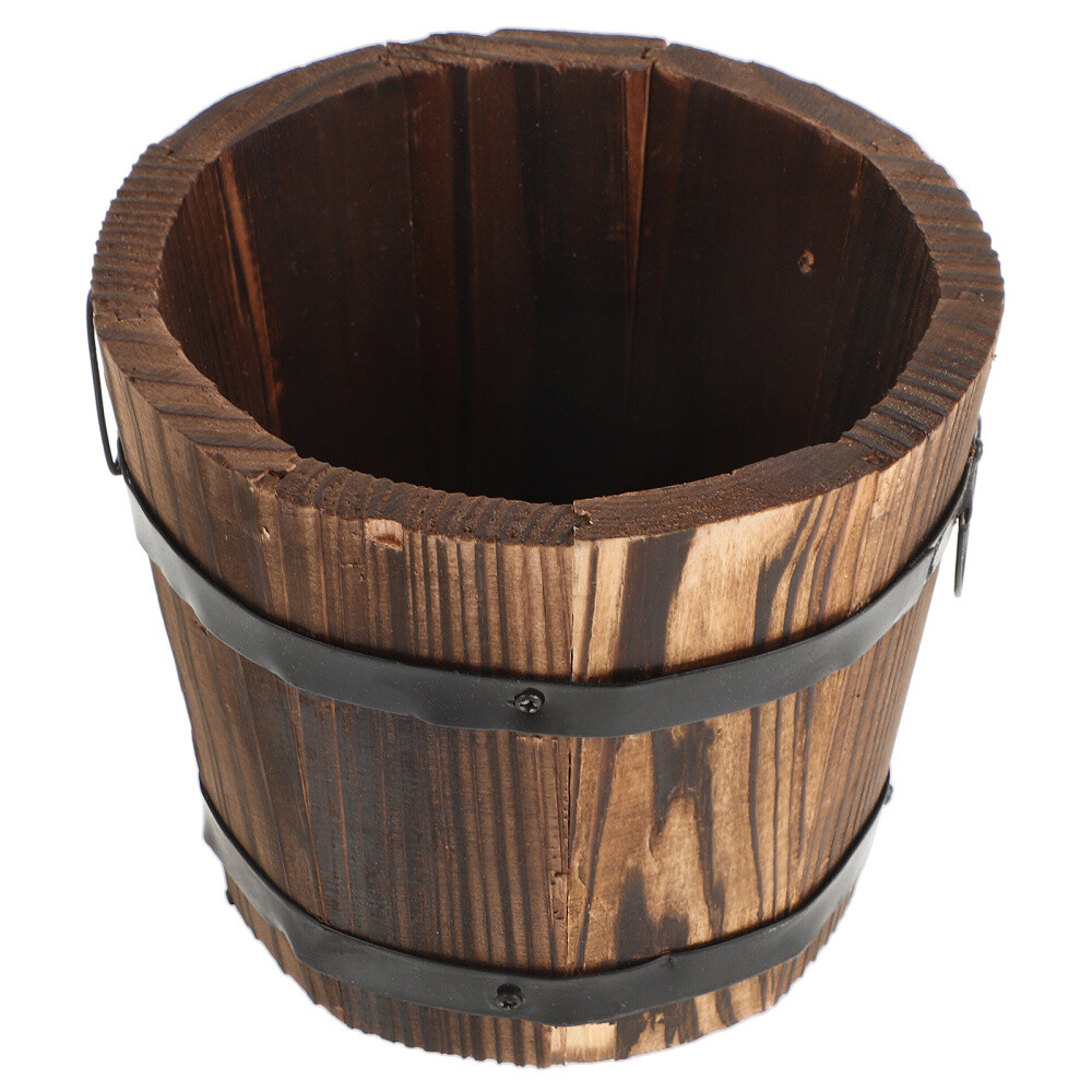 Vintage Wooden Outdoor Flower Planter with Flat Mouth for Garden