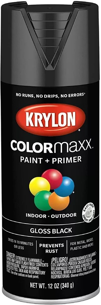 Krylon COLORmaxx Spray Paint & Primer for Indoor/Outdoor Use, Gloss Black 12 oz