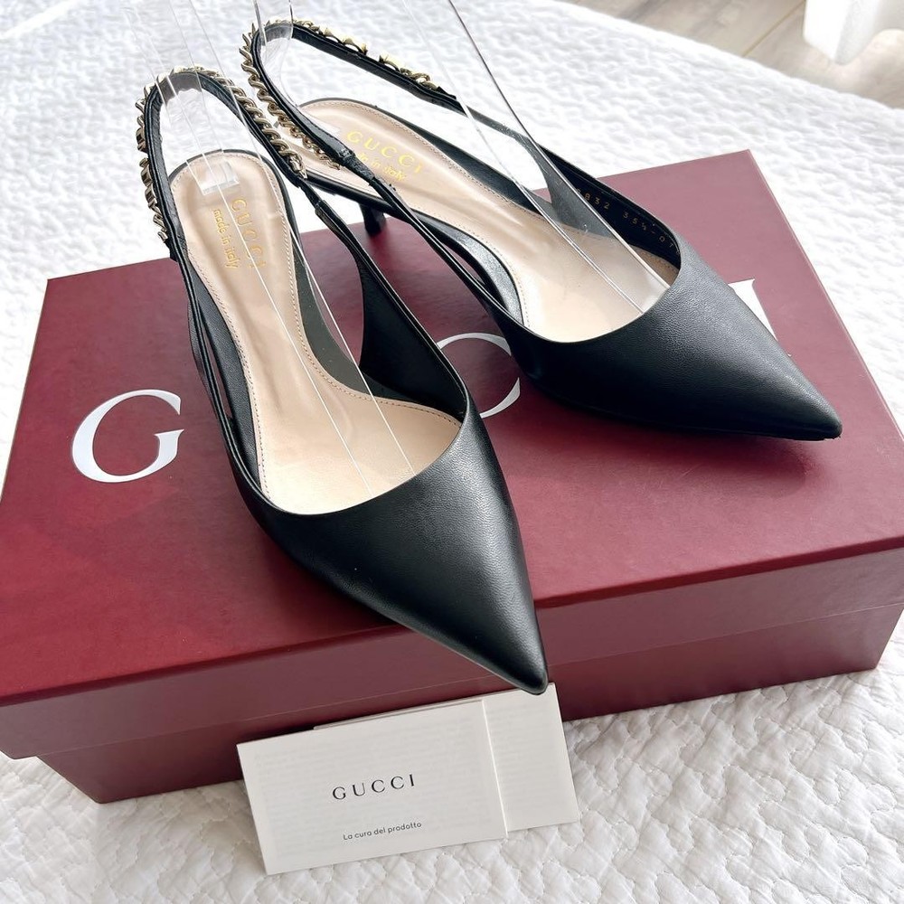 GUCCI Signoria Slingback Leather Pumps Luxury Heels US6.5 Authentic From Japan RIN