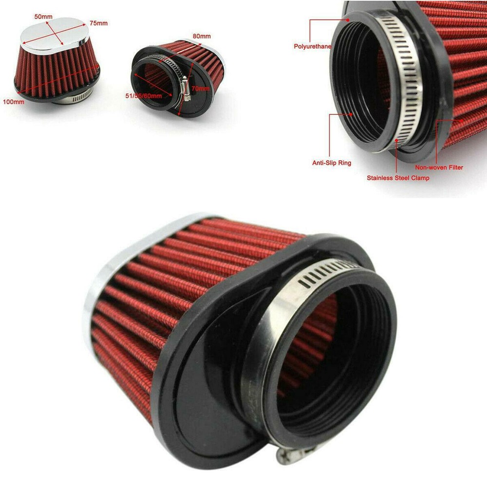 2.15in Round Tapered Universal Air Intake Cone Filter Red Metal Car/Truck/SUV