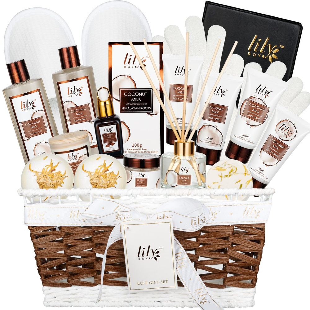 Fathers Day Gift Basket for Men - 18 Pcs Coconut Vanilla Spa Set for Dad or Women-image