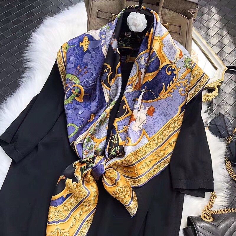 100% Silk Animal Print Bird Scarf Women Greek Myths Large Shawl