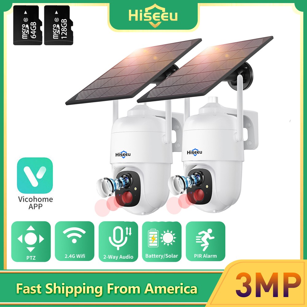 3MP Solar Battery Powered Wireless WiFi Outdoor PTZ Home Security Camera System
