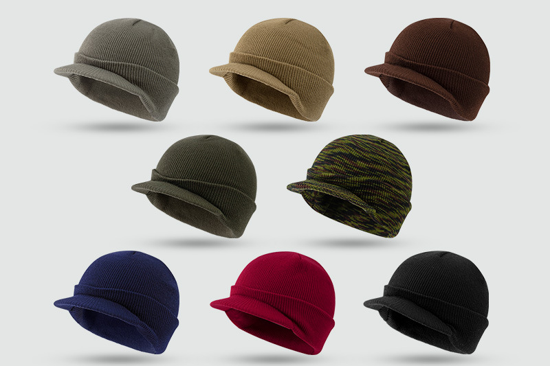 Men's Military Style Knit Peak Hat Autumn Winter Warm Short-brimmed Cap