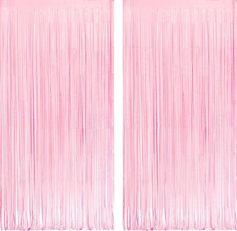 Pastel Pink Party Backdrop Decoration -  Baby Pink Foil Fringe Streamers for Bab