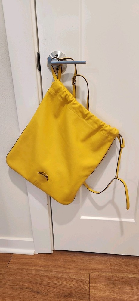 Hermes Cheri Bridado Logo Yellow Genuine Leather Backpack