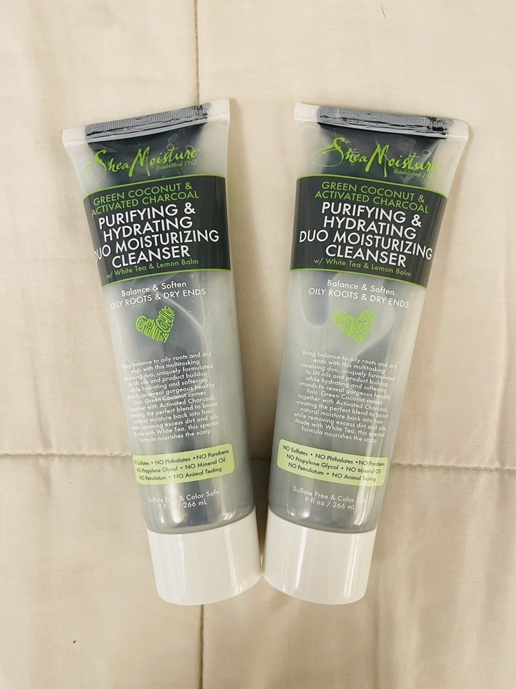 2pk Shea Moisture 9 Oz Green Coconut Charcoal Purifying Moisturizing Cleanser
