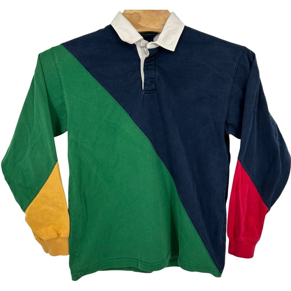 Vintage 90s Men's Multicolor Lands' End Color Block Rugby Long Sleeve Shirt Sz L