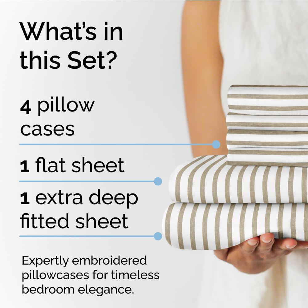 Extra Deep Cal King Cooling 6-Piece Sheet Set in Beige Stripes