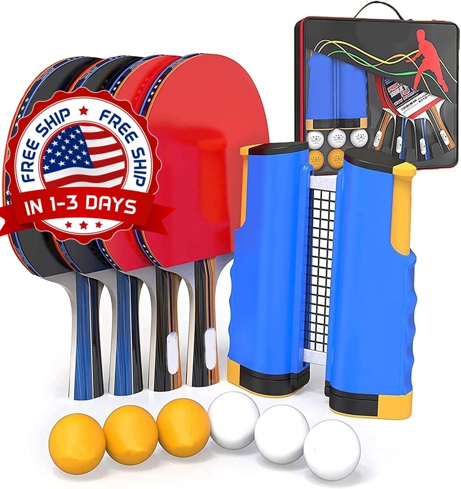 4-Player Table Tennis Paddle Set with Premium Ping Pong Rackets
