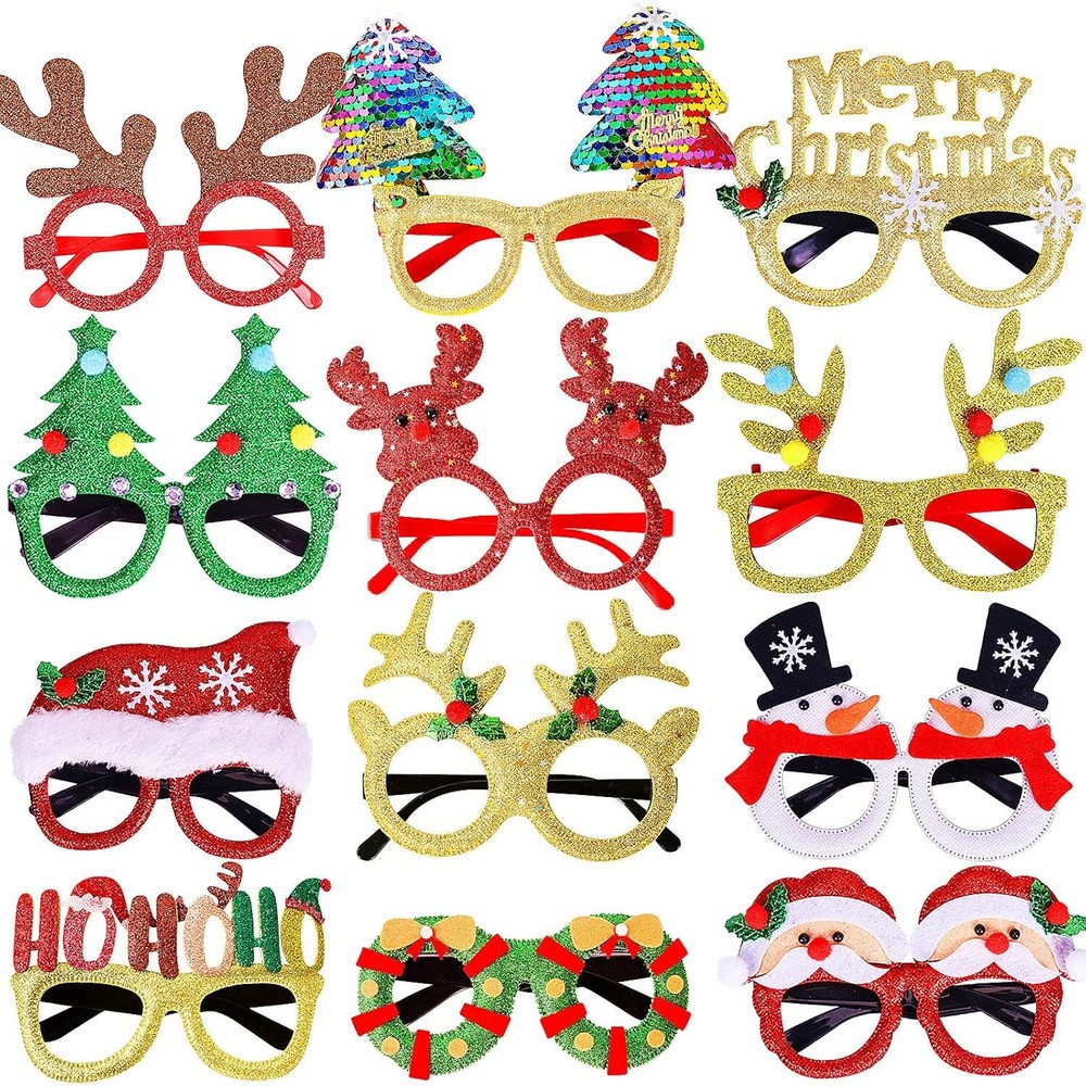 Max Fun 12Pcs Christmas Glasses Glitter Holiday Party Frames...