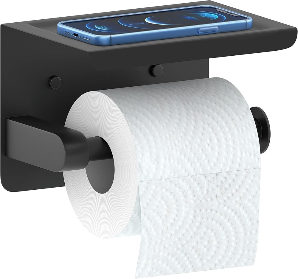 Modern Matte Black Self Adhesive Toilet Paper Holder with 1 Pack,