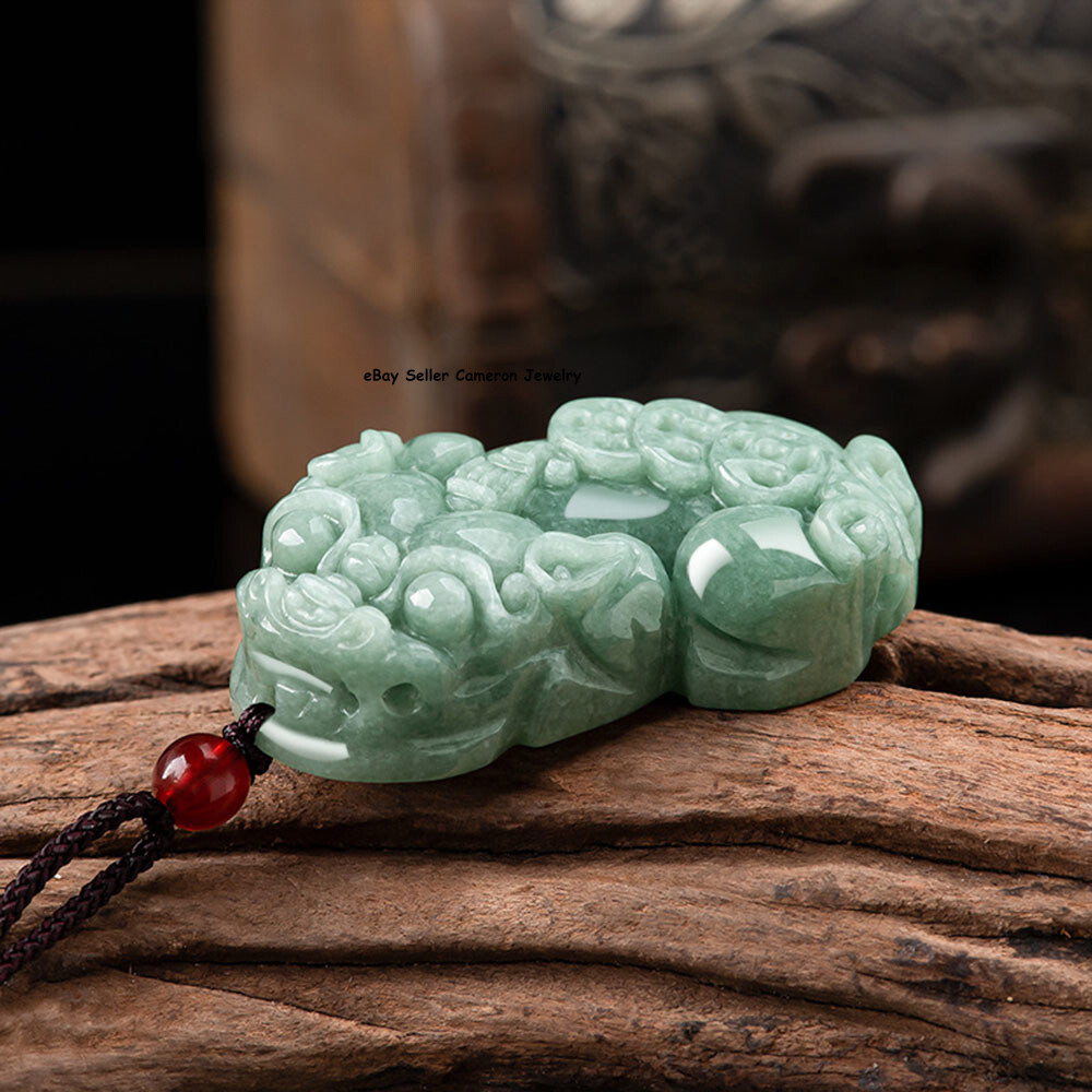 Natural Green Jadeite Dragon Pixiu Pendant for Women 46x25mm