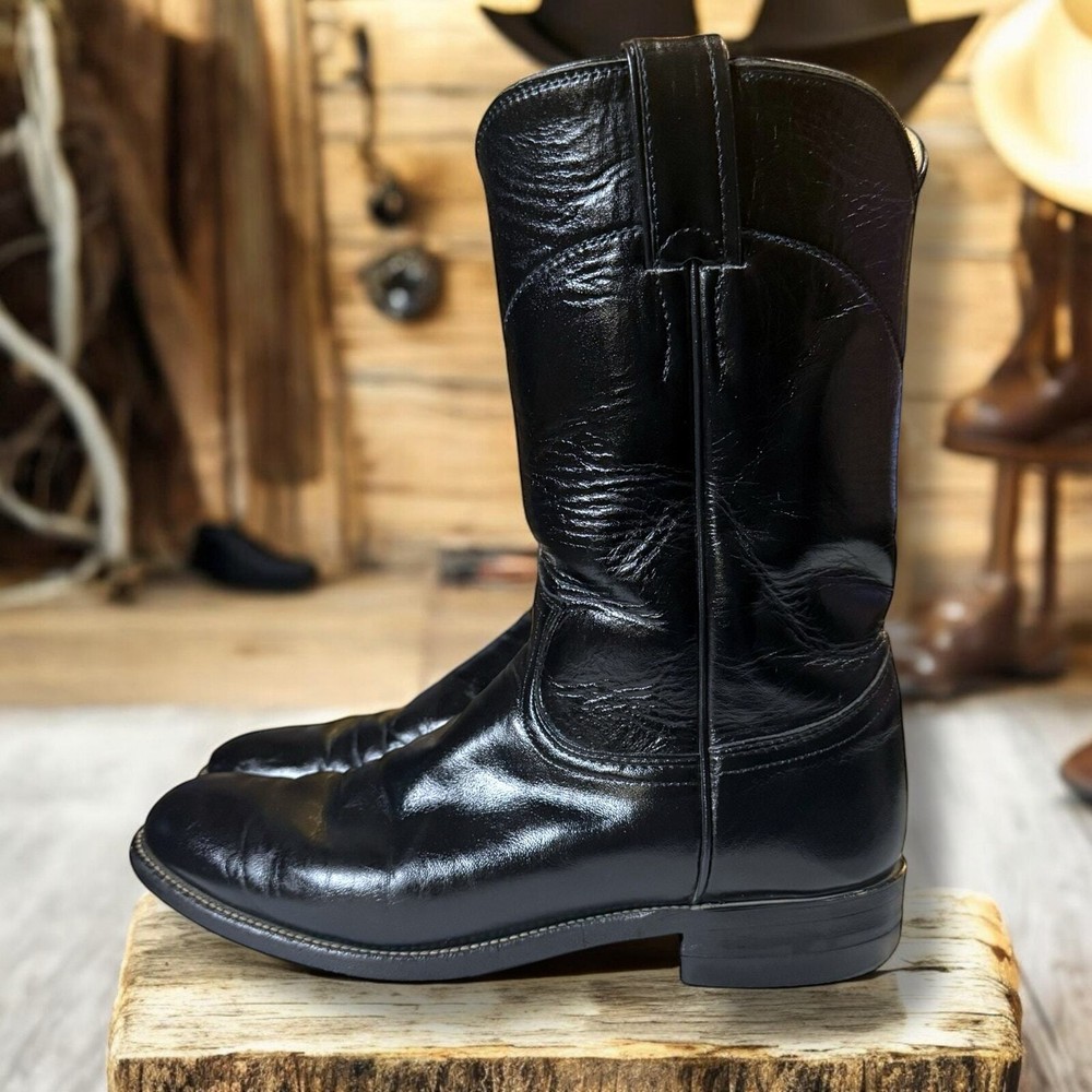 Vintage Justin Boots Cowgirl Boots Womens Black Leather Roper Western Size 6.5B