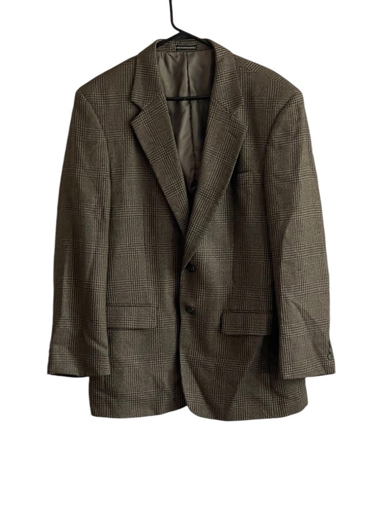 J Riggings Jacket Mens 42R Brown Black Plaid Blazer Wool Two Button Sport Coat