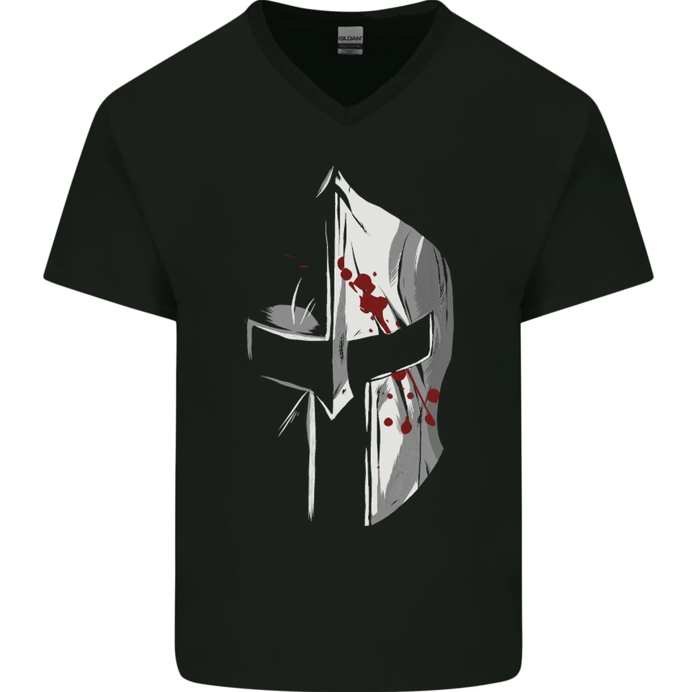 Gym Training Top Spartan Helmet MMA Mens V-Neck Cotton T-Shirt