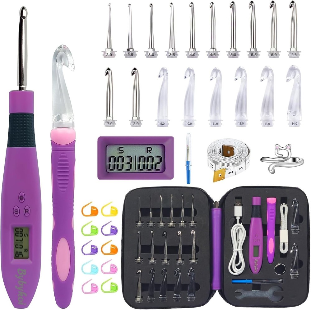 Light Up Crochet Hooks Set-18 Sizes Digital Crochet Hook with Counter