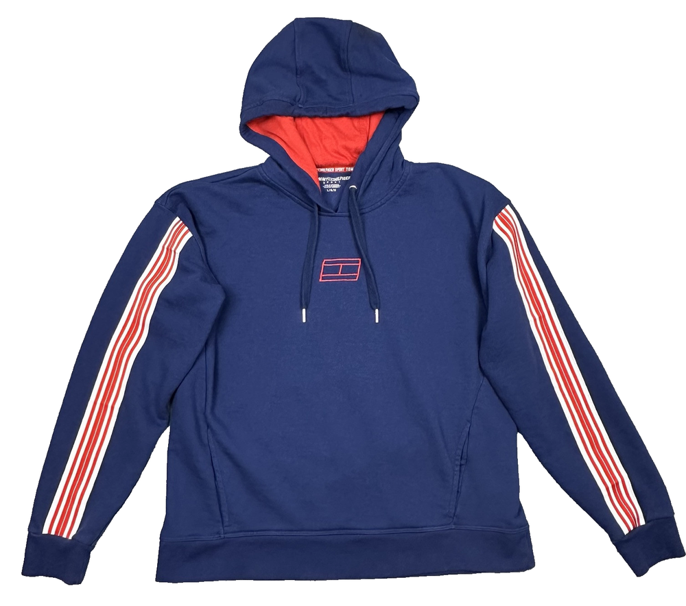 Tommy Hilfiger Sport Sweatshirt Womens Large Blue Pullover Hoodie Outdoor READ