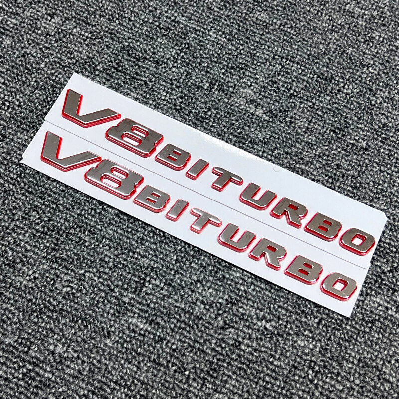 Red Chrome V8 BITURBO Letters Fender Emblems Badges for Mercedes AMG
