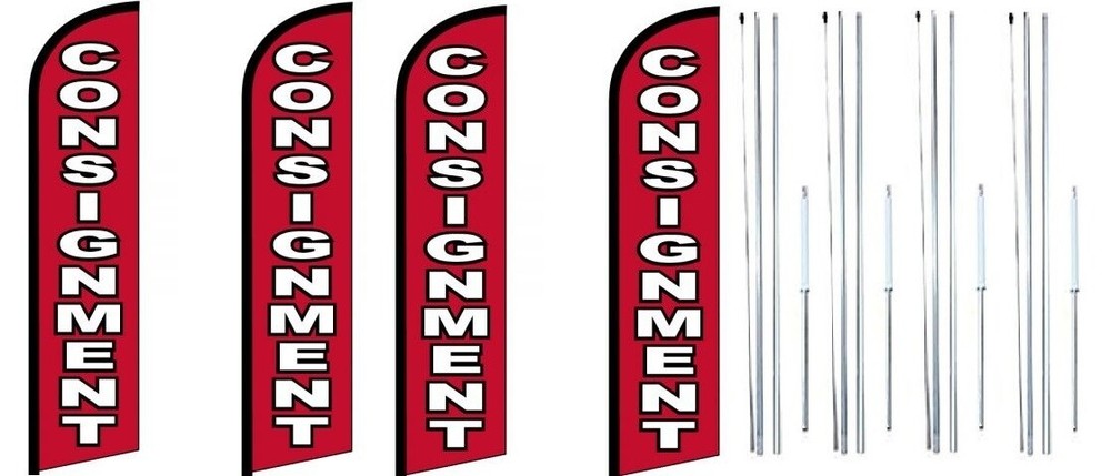 Consignment Windless Flag With Complete Hybrid Pole set- 4 pack