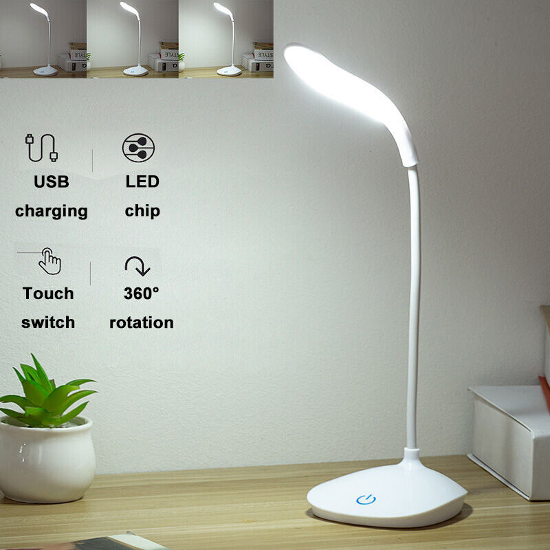 Dimmable LED Desk Light Touch Sensor Table Bedside Reading Lamp USB Rechargeable
