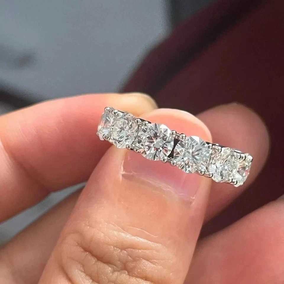 4.00Ct Round Cut Natural Diamond 18K White Gold Anniversary Eternity Band Ring