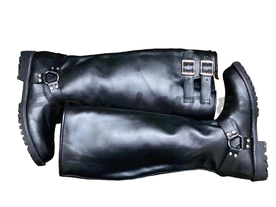 Handmade Genuine Leather Knee-High Unisex Boots with Durable Rubber Sole