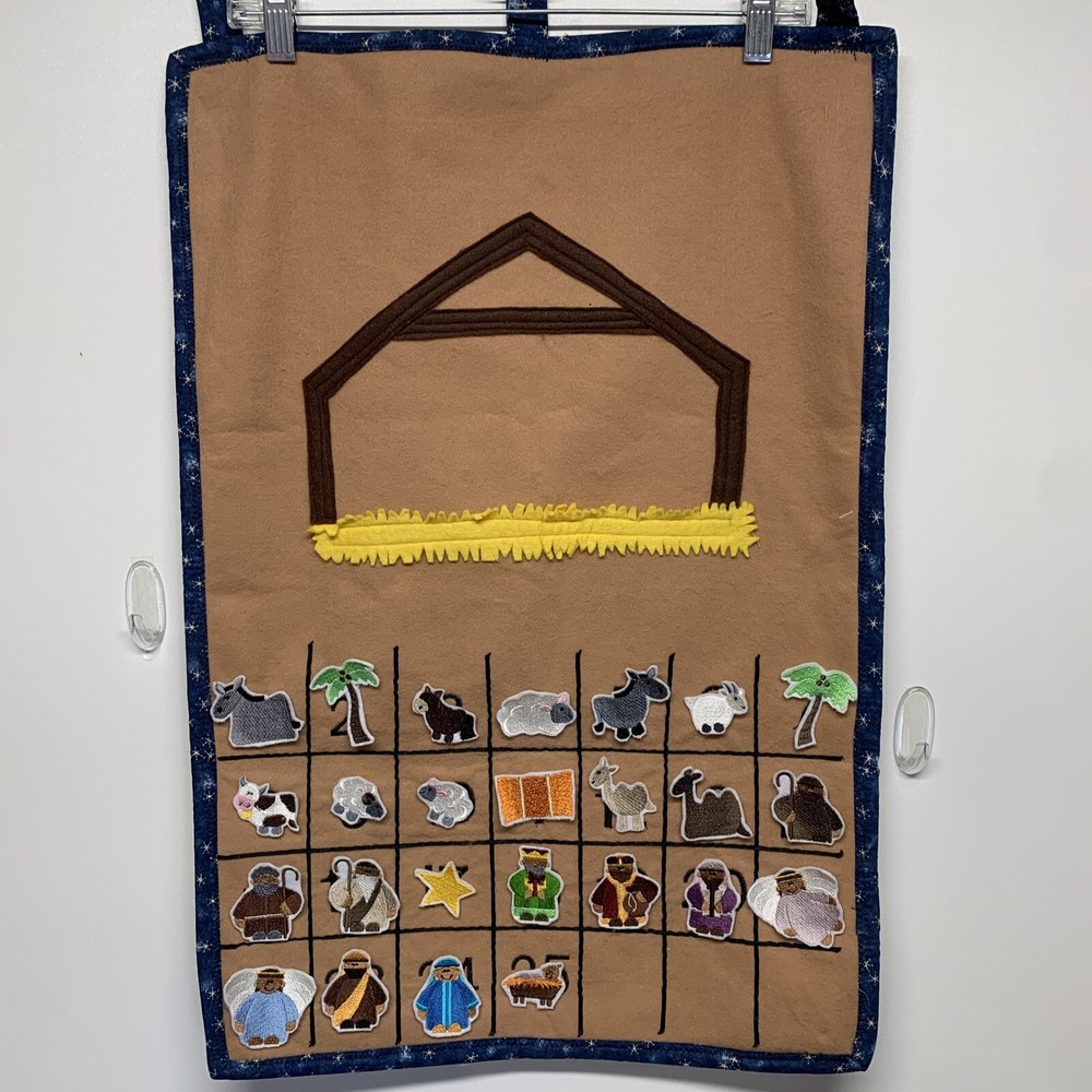 Large Hanging Nativity Scene Advent Calendar Hook & Loop Embroidered Figures