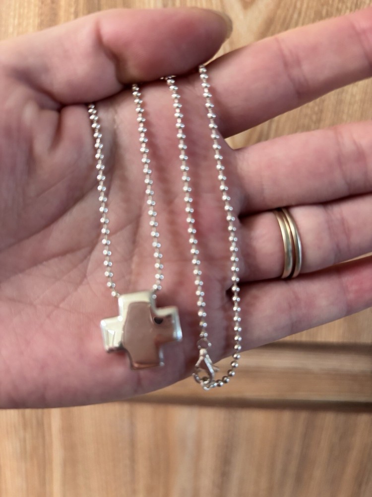 Auth Tiffany & Co Roman Cross Silver 925 Ball Chain Pendant Necklace