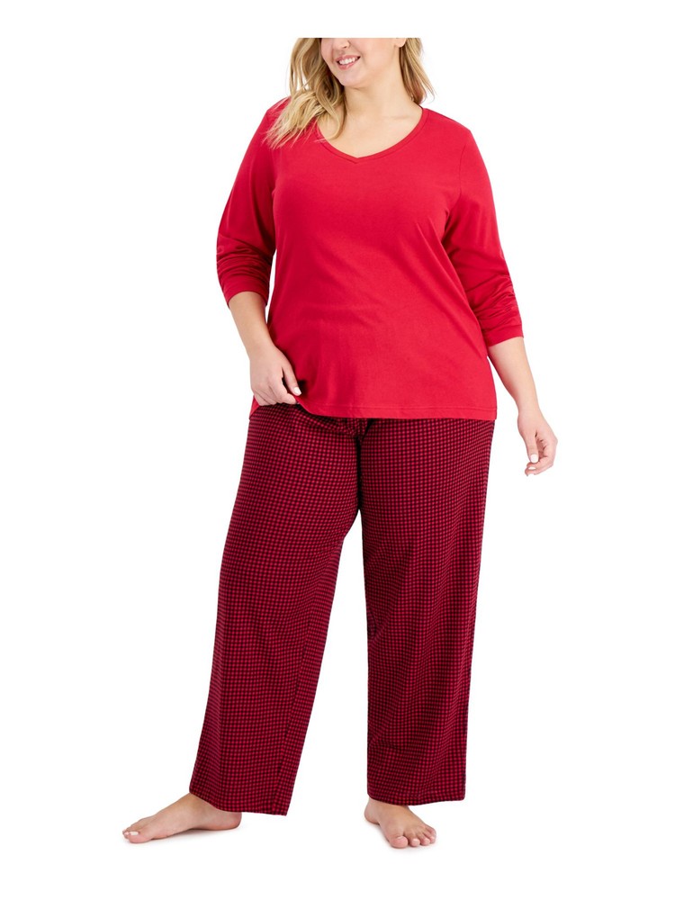 CHARTER CLUB Intimates Red Straight Leg Plaid Sleep Pants Plus 1X