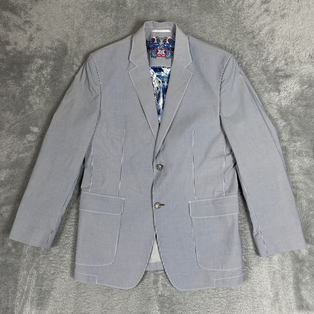 Robert Graham Blazer Mens 40 Blue White Stripe Cotton Sport Coat Modern Unique