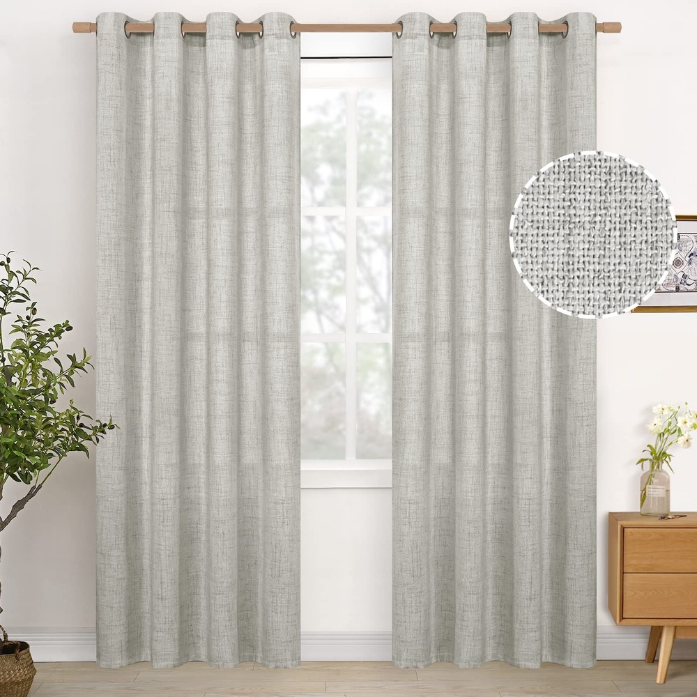 Light Grey Linen Curtains 84 Inch Length for Living Room, Textured Semi Sheer...