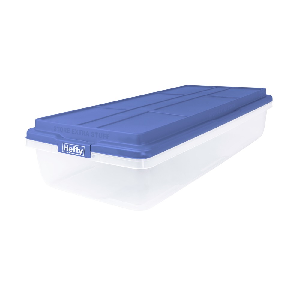 63Qt Smoke Blue Clear Latch Storage Bin for Organization
