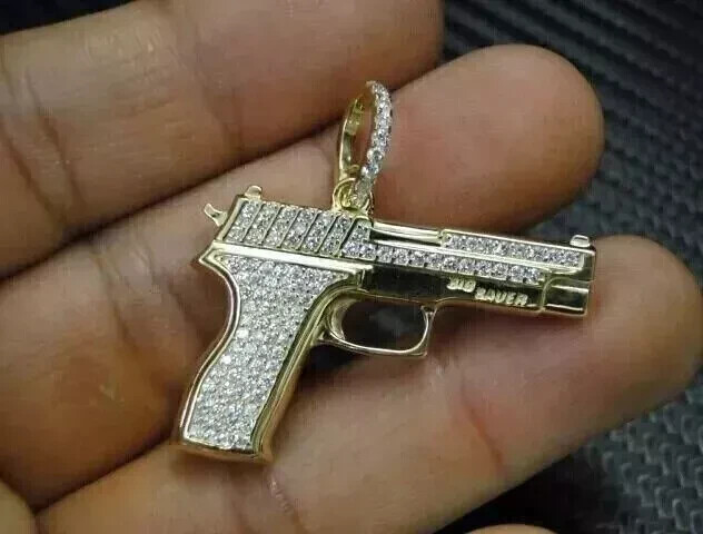 Men's 2.63Ct Round Lab Created Diamond Gun Charm Pendant 14K Yellow Gold Plated