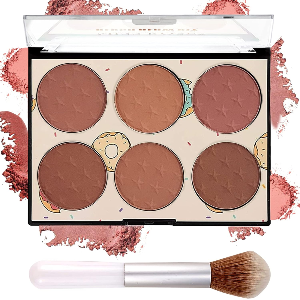 6 Colors Blush Palette with Brush,Face Blush Palette,Matte & Shimmer Powder Blus
