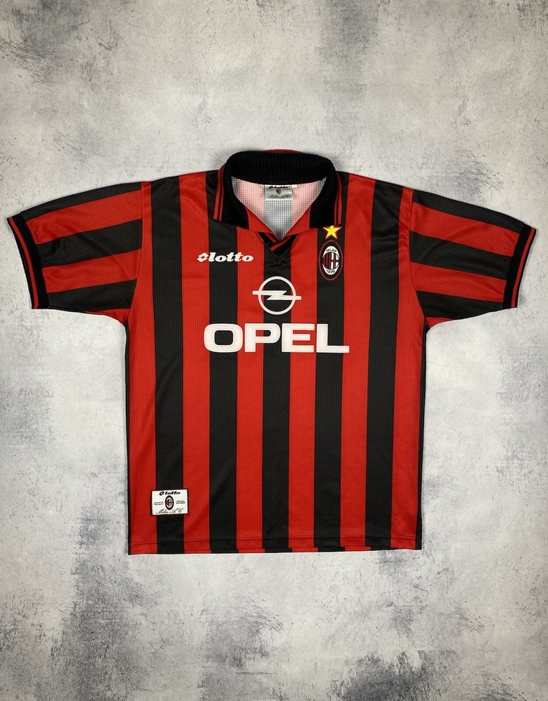 Vintage AC Milan 1997-1998 Home Kit Opel Lotto Soccer Jersey Shirt Size XL