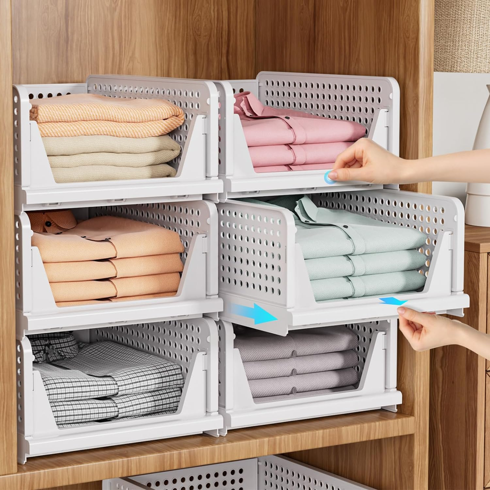 5 Pack Stackable Closet Organizer Box, Multifunctional & Foldable Closet Storage