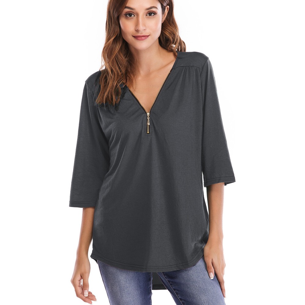 Autumn Winter Women's Half Sleeve Plus Size Loose Deep V Neck Irregular9911