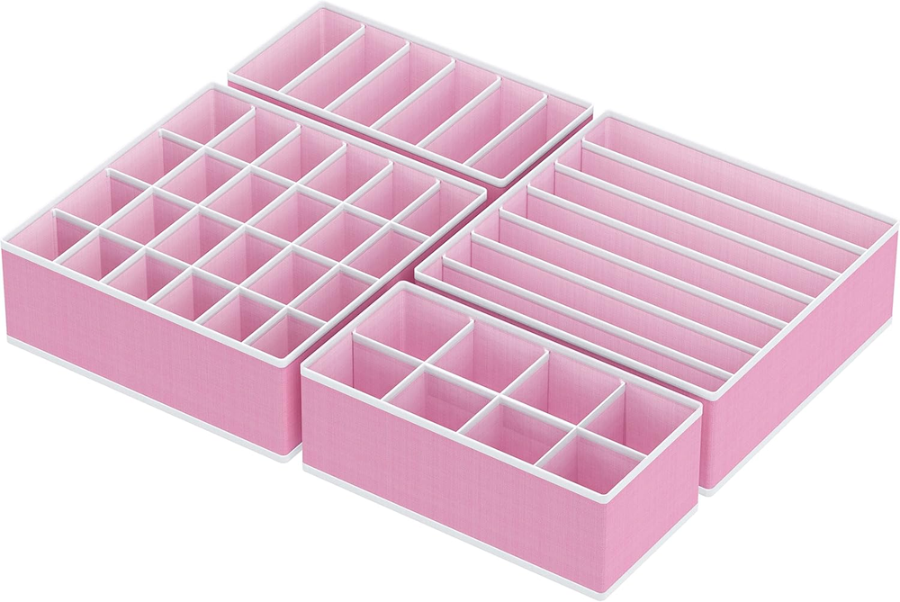 Closet Underwear Organizer Drawer Divider 4 Set, Pink