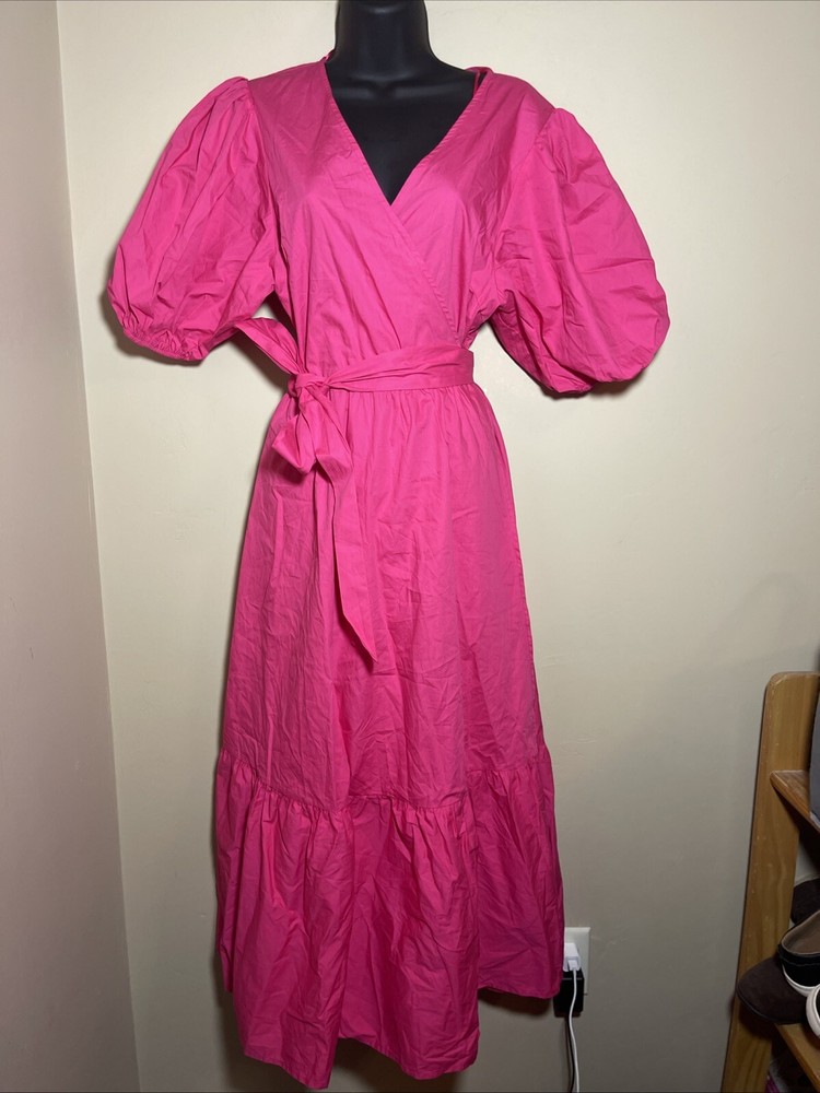 Flying Tomato Pink Puff Sleeve Maxi Wrap Dress Size Large