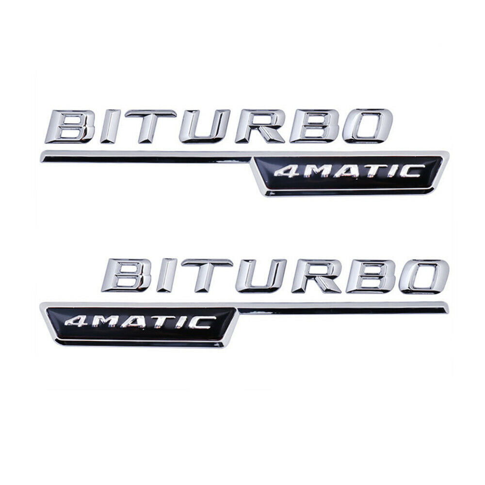 2Pcs Chrome Biturbo Emblem Side Vent Fender Badge For Mercedes-Benz C117 X117