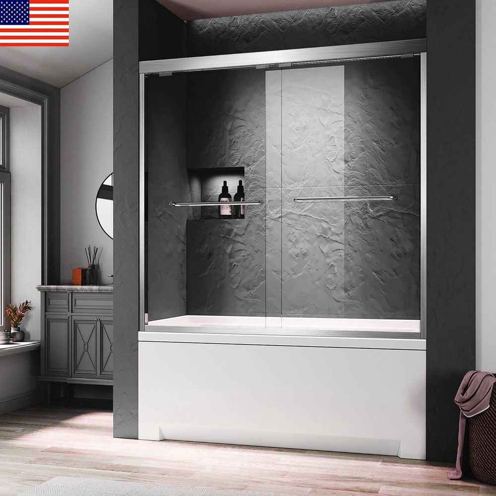 60x62 Double Sliding Shower Door with 4 Adjustable Silver Frame