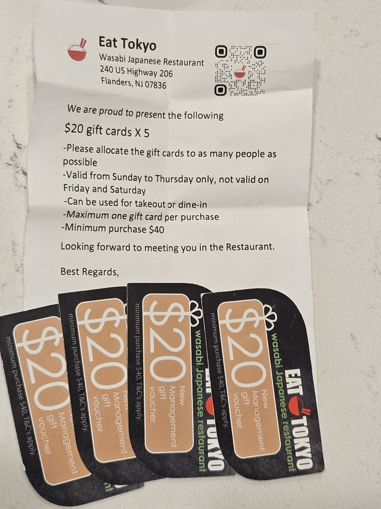 4 Eat Tokyo Vouchers $80 Value Flanders NJ Restaurant Deal-image