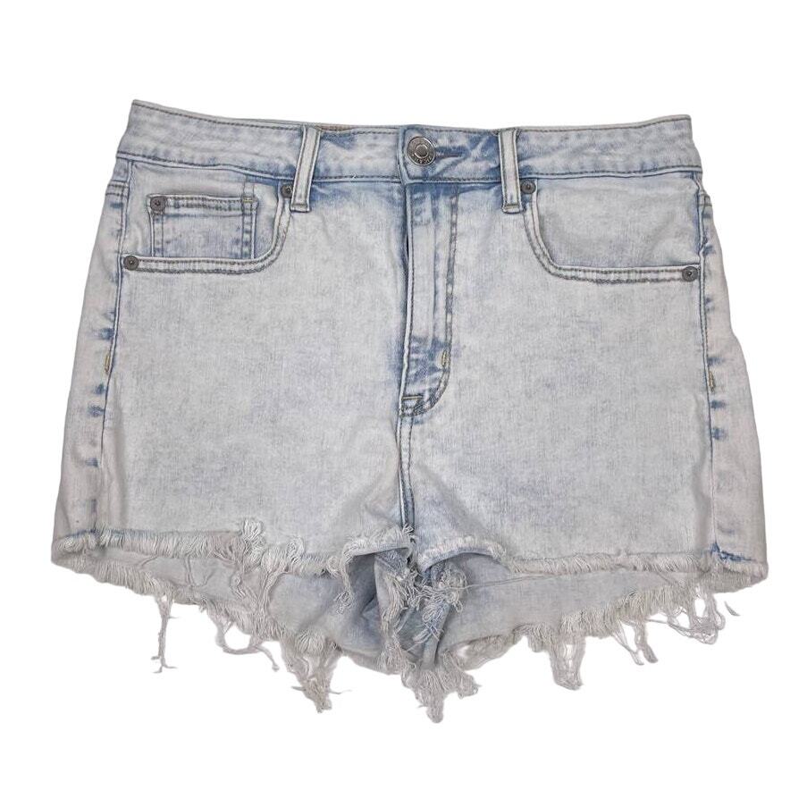 American Eagle Super Hi Rise Shortie Acid Wash Raw Hem Size 8 Next Level Stretch