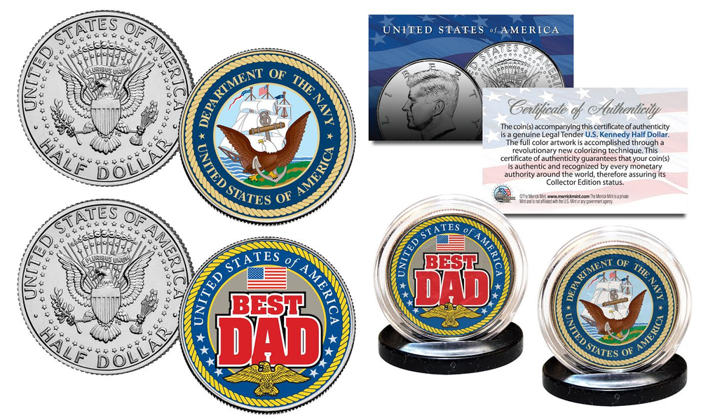 NAVY - FATHERS DAY Best Dad Military 2-Coin U.S. JFK Kennedy Half Dollar Set-image